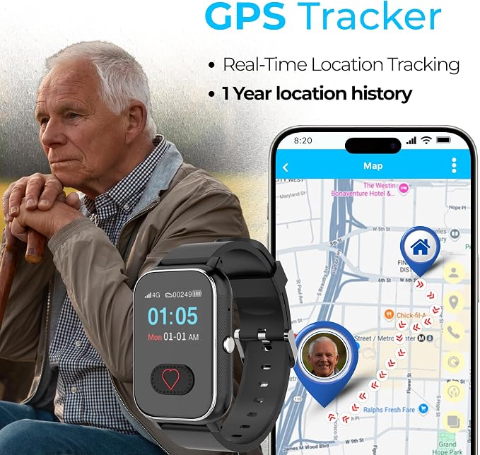 Seculife Cellular Medical Alert Smartwatch for Seniors with Fall Detection, GPS Tracking, SOS Button, Heart Rate & Blood Pressure Monitor, Pedometer, 2-Way Calling, Medical Reminders, IP67 Waterproof