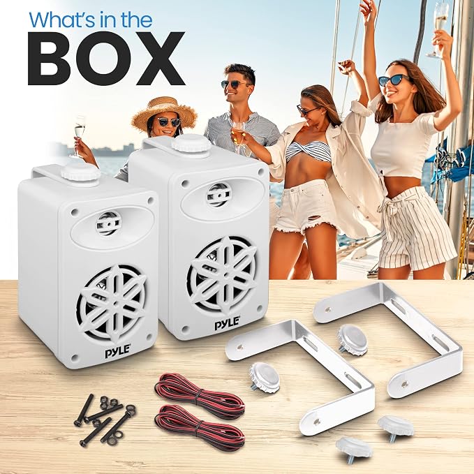PyleUsa Indoor Outdoor Speakers Pair - 200 Watt Dual Waterproof 3.5” 2-Way Full Range Speaker System w/ 1/2” High Compliance Polymer Tweeter - in-Home, Boat, Deck, Patio, Poolside (White) - PDWR35WT