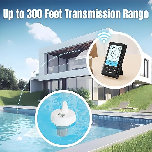 Raddy PT-3 Wi-Fi Pool Thermometer Floating Easy Read with 2 Additional Remote Sensors, APP Remote Monitor, Large Digital Display, Rechargeable, Wireless Hygrometer Thermometer for Indoor Outdoor