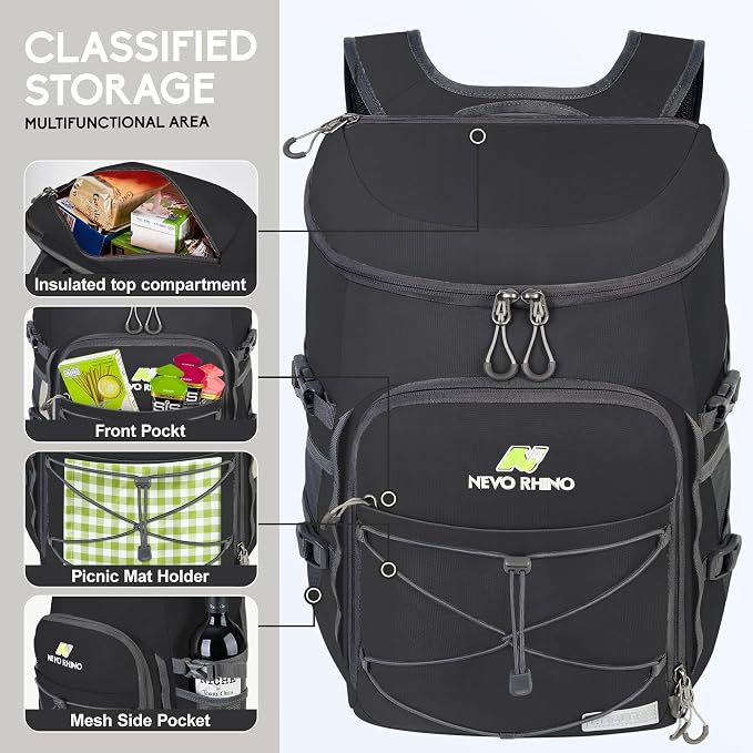 N NEVO RHINO Backpack Coolers Insulated Leak Proof 36/54 Cans,Portable Lightweight Waterproof Insulated Cooler Backpack for Men & Women Ideal for Camping,Travel,Beach,Picnics,Lunch & Day Trips