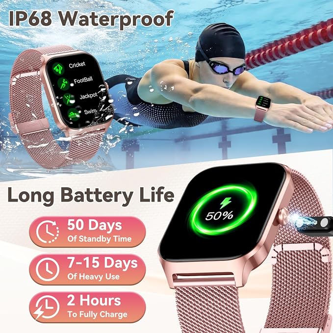 Smart Watch for Women Fitness Tracker: Rose Gold Bluetooth Make Answer Call Digital Mens Watches Waterproof Run Smartwatch Android Phone iPhone Samsung Compatible Sleep Heart Rate Monitor Pedometer