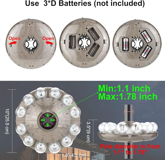 LUXSWAY Umbrella Lights Battery Operated,12 Color Changing Outdoor Patio Umbrella Light for Pole with 80Ft Remote,12 Clear Bulb 48 LEDs,4 Modes,4 Timer Option,Umbrella Hanging Light for Camping,BBQ