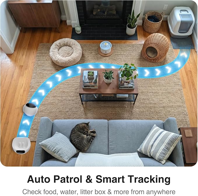 Smart Mobile Pet Camera Robot for Home Indoor, Movable 1080P Monitoring Dog and Cats, 2-Way Talk, Night Vision, Battery-Powered with Phone App Control