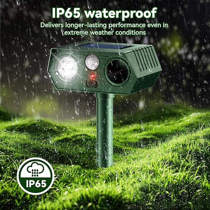 2026 Upgraded Solar Ultrasonic Animal Repellent Outdoor, Deer Repellent Devices Waterproof, Motion Activated Cat Repellent Outdoor, Squirrel Raccoon Skunk Rabbit Dog Bird Deterrents for Yard