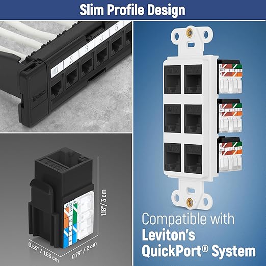 Everest 90° Angled RJ45 Cat6A Keystone Jacks 10-Pack in Black - Slim Profile Female RJ45 Connectors - Cat 6A Keystone Jack - Compatible with 90° Angled Speed Termination Tool - easyJACK (B094WB91H3)