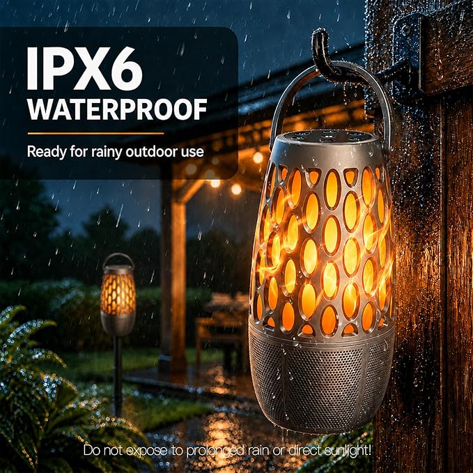 Outdoor Bluetooth Speaker with Flame Lights with IPX6 Waterpoof,10W HD Stereo Sound, Bluetooth 5.3 Led Flame Speaker,Decorations for Party Garden Patio (1 Pack)
