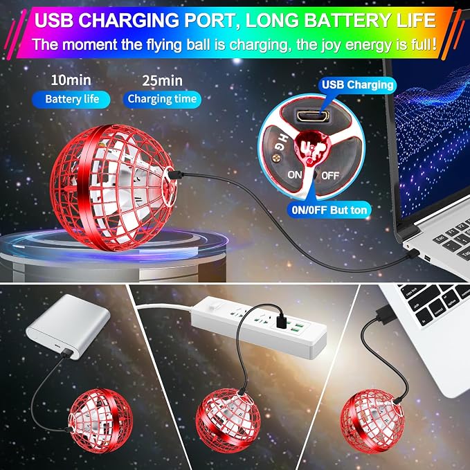 Vantexi Flying Orb Ball Toy,2026 Upgrade Parachute LED,Magic Hand Controlled Mini Gravity Ball,Cosmic Globe Boomerang,Cool Thanksgiving Birthday Gift for 6 7 8 9 10+ Year Old Girls-Bright Red