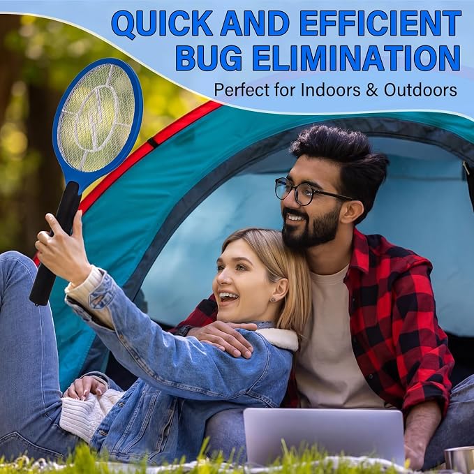 12 Pack Electric Fly Swatter Bulk Bug Zapper Rackets for Indoor Outdoor Insect Control Killer Bat Handheld Mosquito Swatter Battery Powered Electric Bug Killer for Home Patio Camping (Blue)