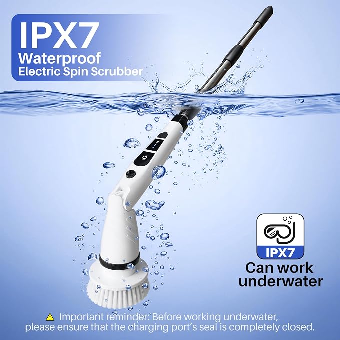 JOYMOOP Electric Spin Scrubber, Cordless Cleaning Brush 450 RPM with 100-Min Runtime, IPX7 Waterproof Power Scrubber with 8 Brush Heads, Adjustable Long Handle for Bathroom, Floor, Tile, Kitchen