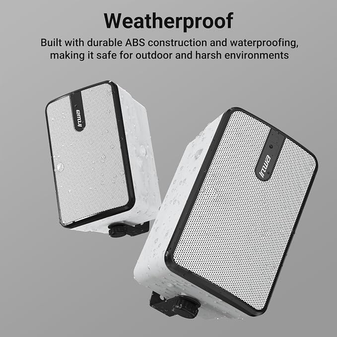 Inwa Upgraded Bluetooth Outdoor Speakers, IPX5 Waterproof Wall Mount Speaker, Powerful Bass, Wireless Sync Up to 100 Speakers, Indoor/Outdoor Sound System for Patio/Porch/Gazebo/Garage(MZ-632, 2 PCS)