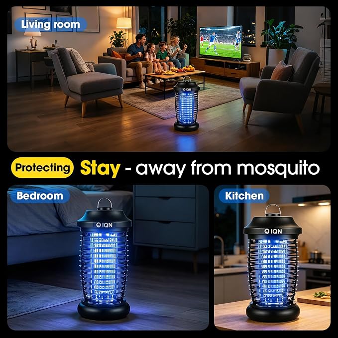 Bug Zapper Outdoor, Plug-in Electric Mosquito Fly Zapper, 15W Light & 4200V Grid, On/Off Switch, Mosquito Traps & Killer for Home, Kitchen, Patio, Backyard and More (Black)