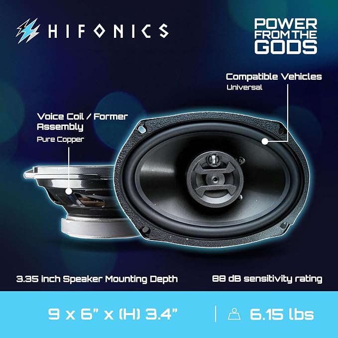 Hifonics Zeus ZS-693, 800 Watt 6 x 9 Inch 3 Way Car Audio Coaxial Speakers, 2 Pairs, Black