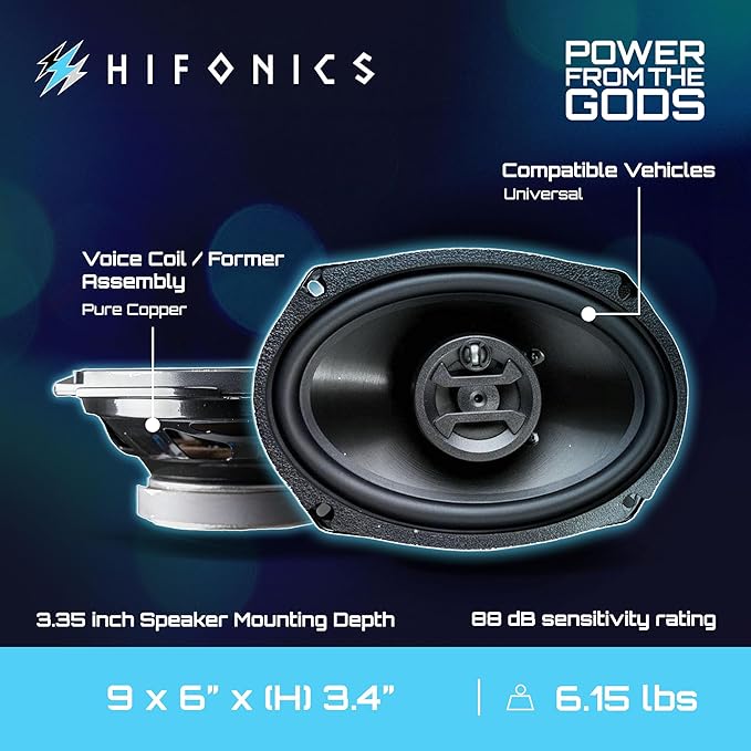Hifonics ZS-693 Zeus 800W 6" x 9" Car Speakers, 3-Way Coaxial Car Audio Speakers Pair, 4 Ohm