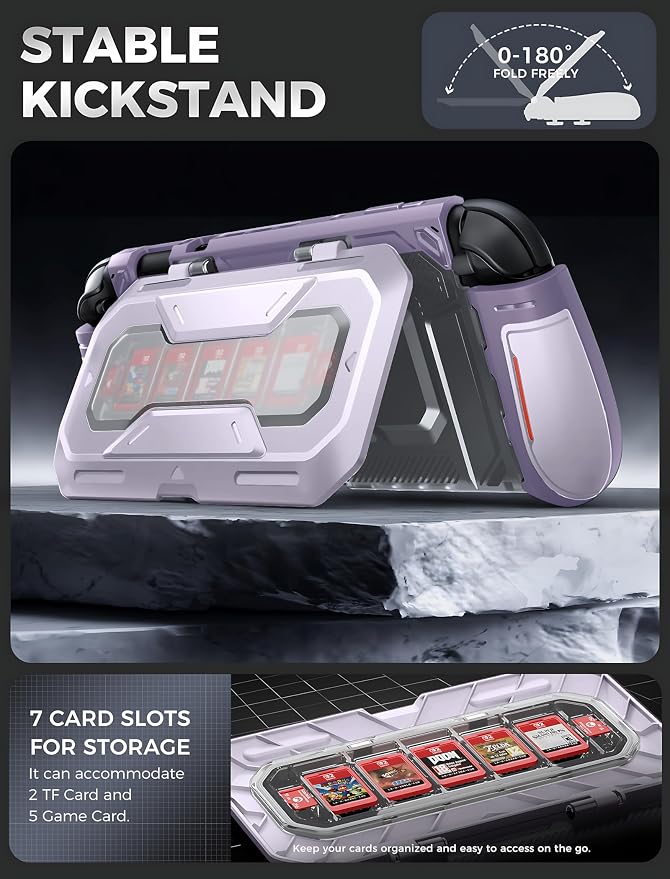 Mumba Dockable for Nintendo Switch 2 Case with Flip Stand, [Titan] Ergonomic Switch 2 Grip Protective Cover Holds 5 Game Cards & 2 TF Cards TPU Accessories and Quick-Release Joy-Con Design (Violt)