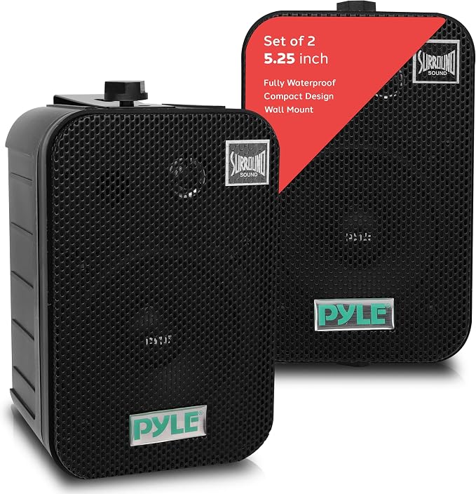 Pyle Home Dual Waterproof Outdoor Speaker System - 5.25 Inch Pair of Weatherproof Wall/Ceiling Mounted Speakers w/Heavy Duty Grill, Universal Mount - for Use in The Pool, Patio, Indoor PDWR40B (Black)
