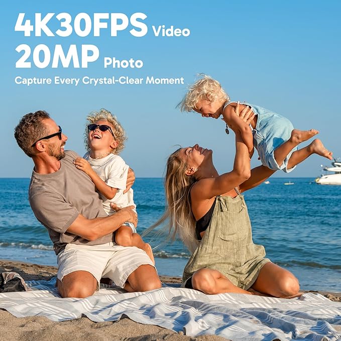 AKASO Brave 4 Action Camera 4K 30fps Ultra Hd Video 20MP Photo, EIS, WiFi Remote Control, 2X Batteries, Waterproof Underwater Camera for Snorkel, Travel, Motorcycle, Bicycle, Helmet Accessories Kit