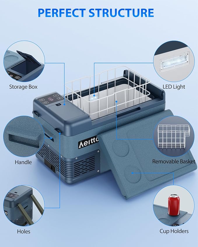 Aeitto 12 Volt Car Refrigerator 25Quart Car Fridge Freezer Electric Cooler Portable Cooler 12V Fridge RV Refrigerator -4℉-68℉ Temp Control 12/24V DC & 100-240V AC for Travel, Camping, RV, Road