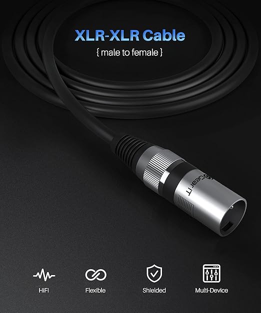 GEARit XLR Cables, Male to Female Microphone Cable 3-Pin Balanced Shielded Mixer XLR to XLR Cable for Recording Studio, Podcast, 200ft Black