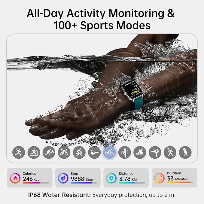 Tensky Smart Watch for Women, 1.85" HD AMOLED Fitness Tracker (Answer/Call) with 24/7 Heart Rate/Sleep/SpO2 Monitor for iPhone & Android, 120+ Sports Modes Smartwatch with IP68 Waterproof, 2 Bands
