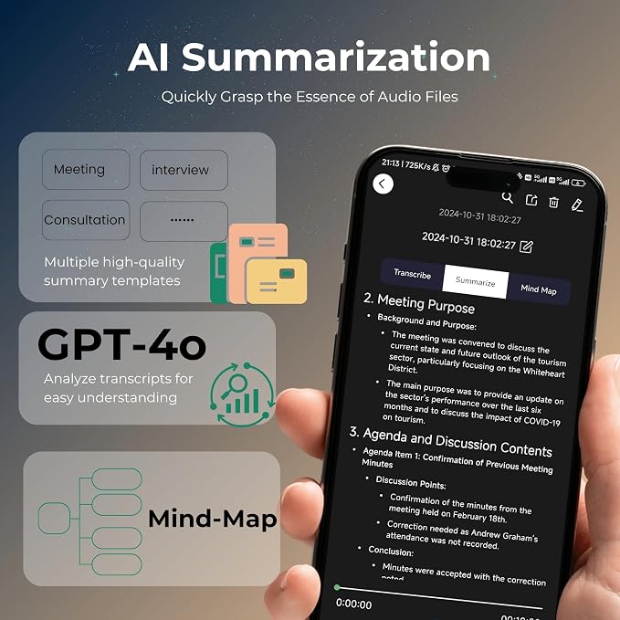 FoCase Note AI Voice Recorder, Transcribe & Summarize, Translation, APP Control with Chat GPT, Magnetic, 64GB Memory, Support 112 Languages, Audio Recorder for Phone Calls, Lectures, Meetings