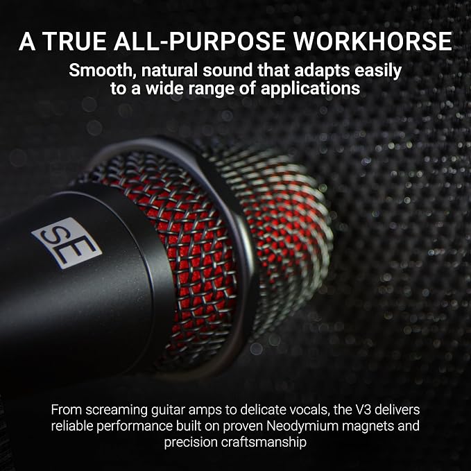 SE ELECTRONICS V3 Dynamic Microphone for Singing, Speech, Instruments & Studio Recording - XLR Handheld Vocal Microphone with Cardioid Polar Pattern for Reduced Stage Bleed - Rugged All-Metal Housing