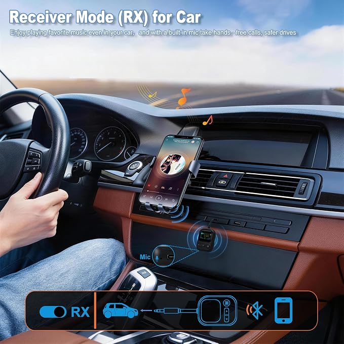 Airplane Bluetooth Adapter, 2-in-1 Bluetooth 6.0 Transmitter Receiver with Colorful Screen, Compatible with Pairs 2 AirPods/Headphones, Wireless Adapter for Flying, TV, Car, Gym, and Travel, Black