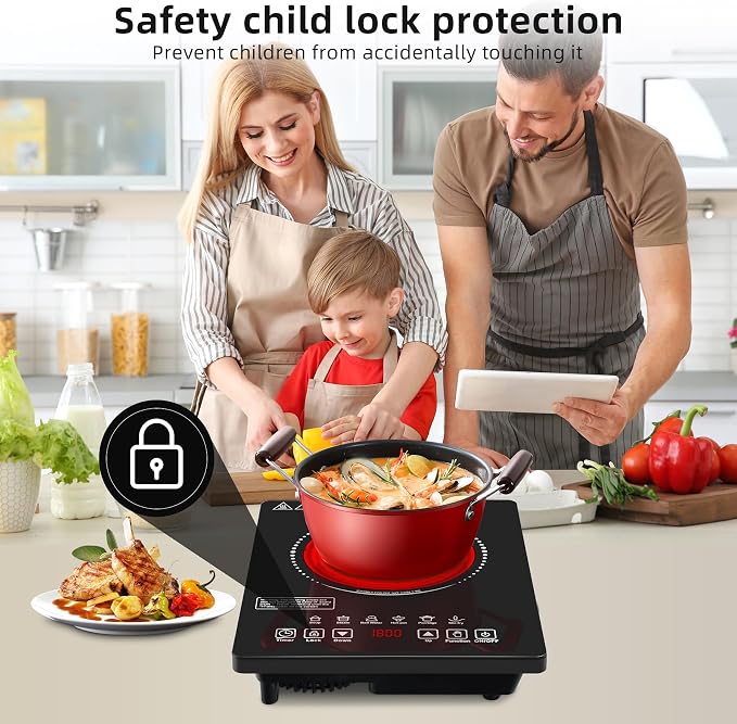Single Burner Electric Cooktop,110V 1800W Electric Stove Top with LED Touch Control,9 Power Levels, 3 hTimer, Safety Lock,single burner cooktop Overheat protection