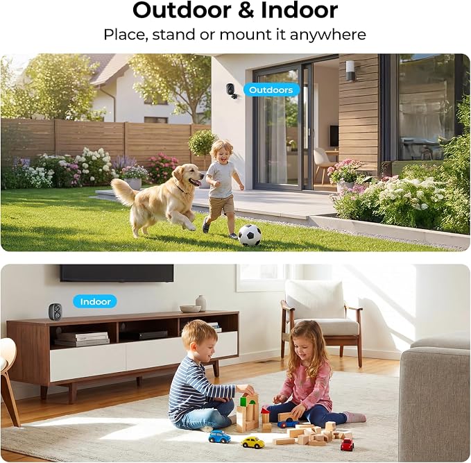 Security Cameras Wireless Outdoor 2K WiFi Wireless Camera Battery Powered for Home Security Indoor,AI Motion Detection,Color Night Vision,Spotlight,Siren Alarm