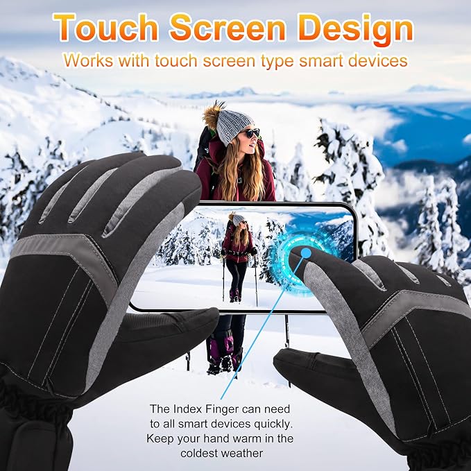 Rechargeable Heated Gloves - New Upgrade, Electric Portable Battery Hand Warmers for Men Women, Waterproof Touchscreen Cold Weather Thermal Gloves for Driving,Camping,Hunting,Outdoor Work