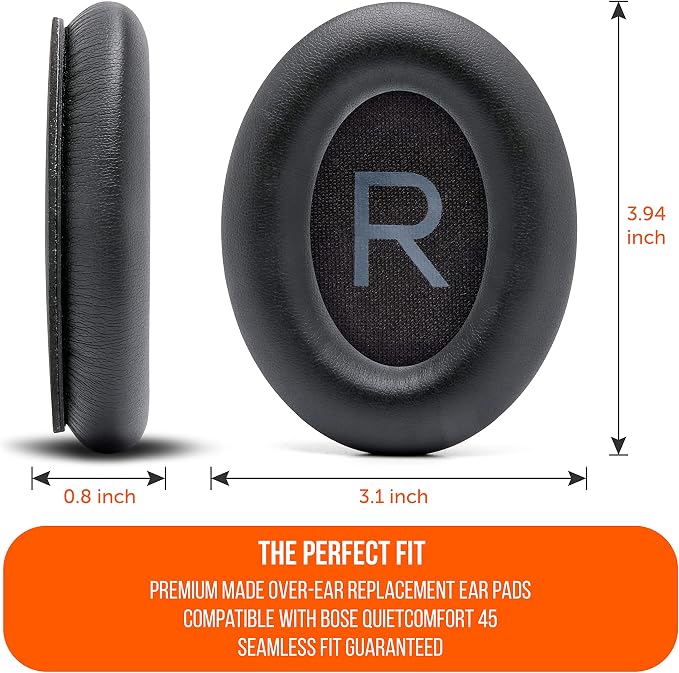 WC PadZ QC45 - Earpads for Bose QuietComfort 45 / QuietComfort Se/QuietComfort Wireless, Made by Wicked Cushions | Extra Thick Cushion | Premium Durable Stitching | Black