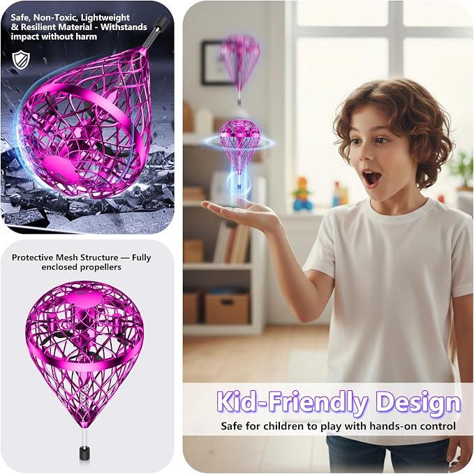 Tikduck 2026 Flying Bouncing Ball Toy - USB Rechargeable, Hand-Controlled with 3D Flips & Multi-Player Fun - Interactive Orb Toy for Kids, Teens & Adults - Indoor & Outdoor Play (Purple)