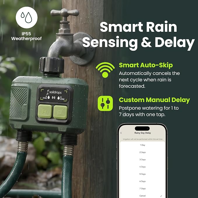 WiFi Water Timer, Hose Timer 984ft Long Range RF with Gateway, App Control, 8-Month Battery, Weather Delay, 3/4" Smart Irrigation Controller
