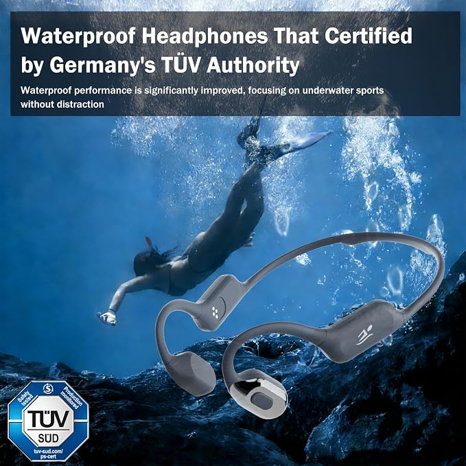 Soft Liquid Silicone Bone Conduction Swimming Headphones Underwater,IPX8 Waterproof Earbuds,Open Ear Swim Headphone with Skin-Friendly Silicone/Built-in 32G MP3-Player Earphones for Swim-Chrome Silver