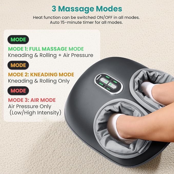 Nekteck Shiatsu Foot Massager with Heat, 3 Modes Deep Kneading Therapy Air Compression, Feet Massage Tool for Plantar Fasciitis, Relaxation Gifts for Men Women, Fits Size to US 13, Large Version