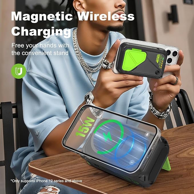 P05 Magnetic Portable Charger, 20000mAh Wireless Power Bank with AC Wall Plug Built in Cable, 6-in-1 Power Bank Travel Essentials 22.5W Fast Charging for iPhone,Samsung,Andriod,Small Portable Charger