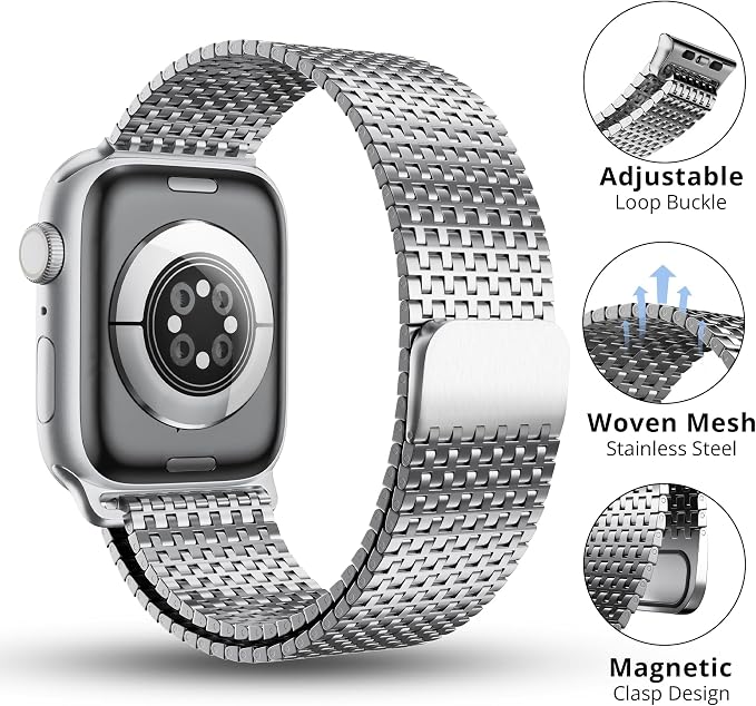 LULULOOK Milanese Mesh Loop Compatible with Apple Watch Band 49/46/45/44/42/41/40/38mm for Men Women, Stainless Steel Magnetic Buckle Strap for iWatch Ultra 3/2 Ultra Series 11 10 9 8 7 6 SE 5 4 3
