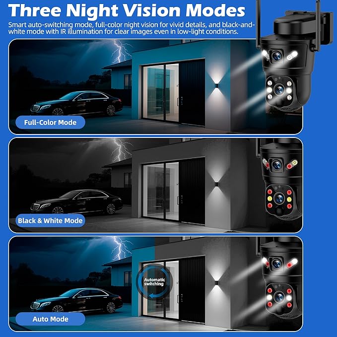 3K Solar Security Camera Wireless,270°Pan 90°Tilt Auto Tracking,WiFi Cam,PIR&AI Human Detection,Color Night Vision,10XZoom,2-Way Audio,128GB SD/Cloud Storage,Waterproof IP66,5.5W Solar Panel