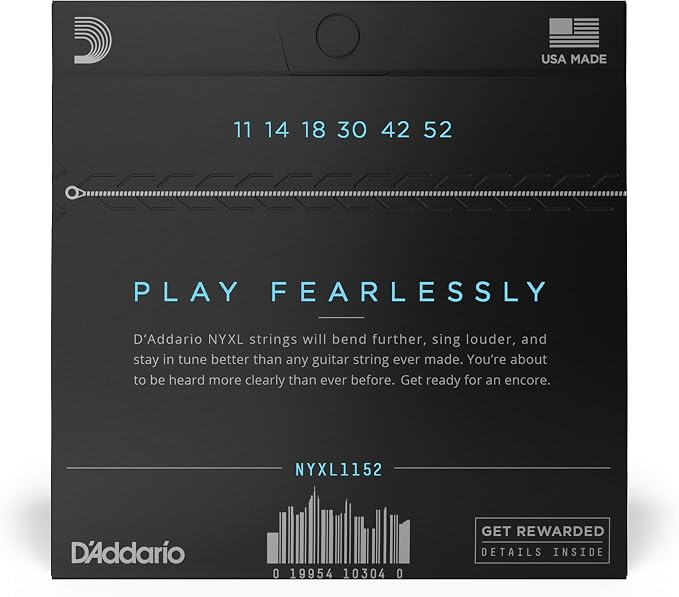 D'Addario Electric Guitar Strings, NYXL Nickel Plated, NYXL1152, Medium Top/Heavy Bottom Gauge 11-52, 6-String Set, Pack of 1