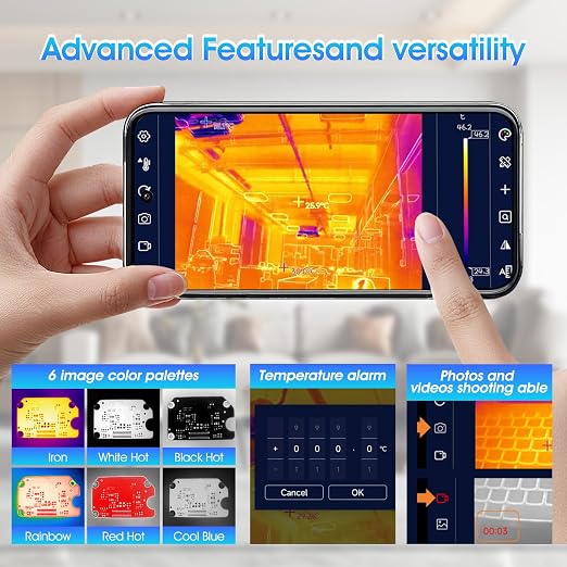Mini Thermal Imaging Camera for Android 256x192 IR Resolution,640x480 Super Resolution Thermal Imaging Camera -15°Cto 600°C TEM Range for Smartphones(not for iOS) IP54