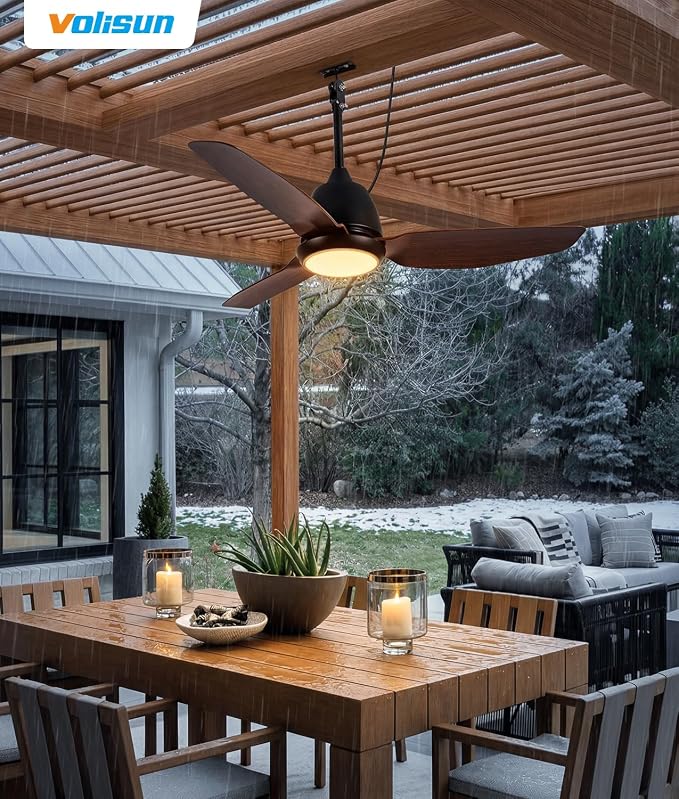 VOLISUN Outdoor Ceiling Fans with Light for Patios, 42in Weatherproof Plug in Ceiling Fan, 3CCT Dimmable Gazebo Ceiling Fan Remote&APP Control, Brown Caged Ceiling Fan for Porch, Pergola,Canopy
