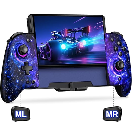 Gammeefy Switch Controller – Hall Effect Joysticks & Enhanced Grip – One Piece Switch Joypad Replacement Switch Pro Controller with 8-Color RGB Lighting, Turbo, Macros - Starry Sky, 6.2"/7"