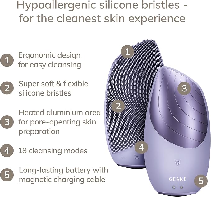 GESKE SmartAppGuided Sonic Thermo Facial Brush | 6 in 1 | Skin Cleansing | Cleansing Brush with Thermal Function | Electric Facial Massager