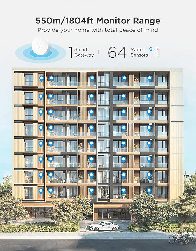 GoveeLife Upgraded Smart Water Leak Detector 1s with 1804ft Ultra-Long Range, WiFi Water Sensor with SMS/Email/APP Push and Sound Alarm,5-Year Battery Life, 6 Pack, Suit for Home, Basement, Kitchen