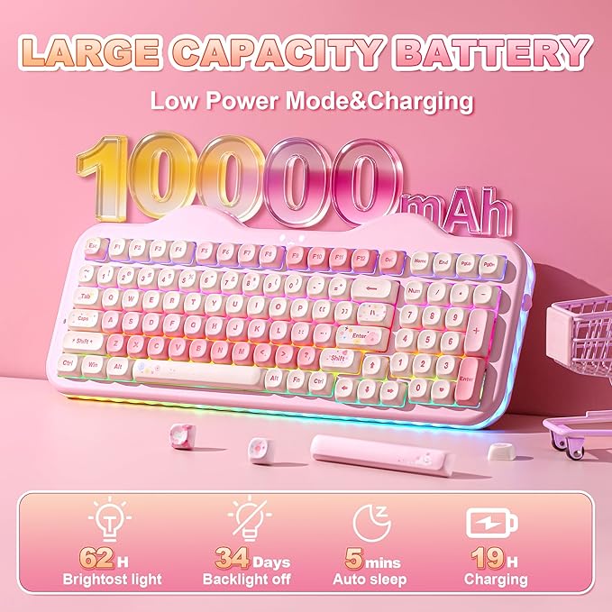 YUNZII C98 Wireless Mechanical Keyboard with Number Pad,99 Key BT5.0/2.4G/USB-C Hot Swap Gasket Mount with PBT MOA Keycaps,Custom RGB,Cute Cake Keyboard for Win/Mac (Pink, Milk V2 Linear Switch)