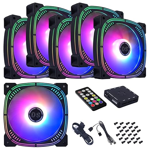 Rainbow LED RGB Fans with Controller for PC Case, CPU Cooler, Radiators System (6pcs RGB Fans, G Series)