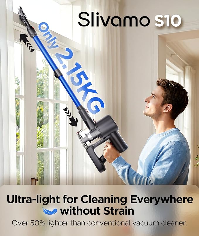 S10 Cordless Vacuum Cleaner, 40KPA/500W/45Mins, LED Display, 8-in-1 Lightweight Stick Vacuum Cleaners for Home with Green LED Light, 6-Stages Filtration, Self-Standing Design, Blue