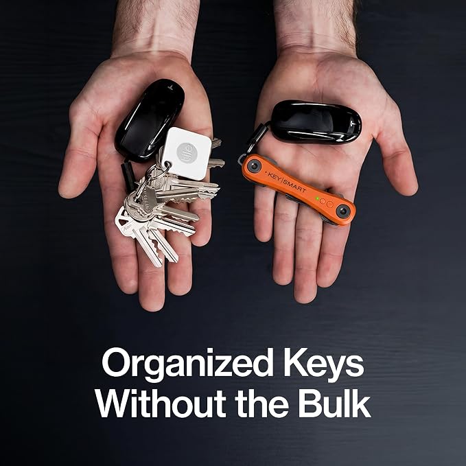 KeySmart iPro - Key Finder Locator with Sound, Keychain Key Holder, Apple Find My App Compatible, Key Organizer, Compact Clutter-Free Key Chain Tracker, Rechargeable Battery (Up to 14 Keys, Orange)