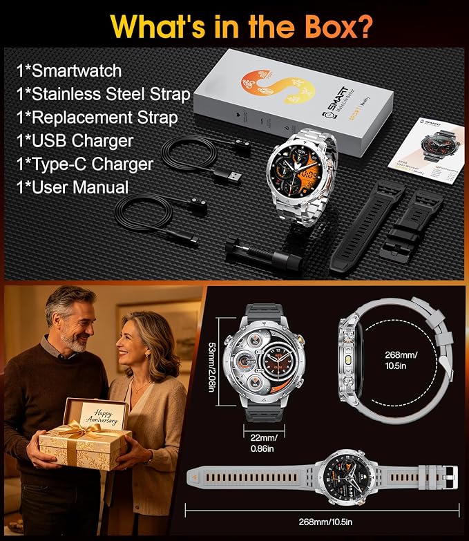 LIGE Military Smart Watch for Men, 1400mAh 60-Days Battery, 1.85" HD Smartwatch with LED Flashlight, 100+ Sports Mode, IP68 Waterproof, Pedometer, Fitness Watch for Android iOS (Sliver)