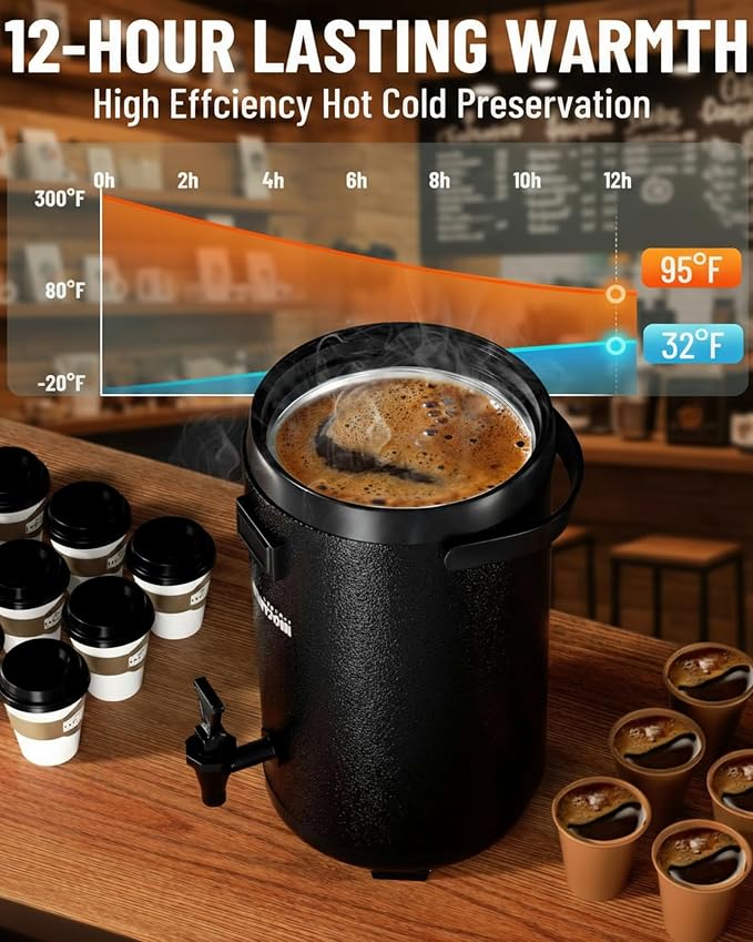 WantJoin Insulated Beverage Dispenser - Thermal 8L/2Gal Stainless Steel Hot & Cold Drink Dispenser with Spigot for Tea, Coffee, Milk, Water & Juice (Black)
