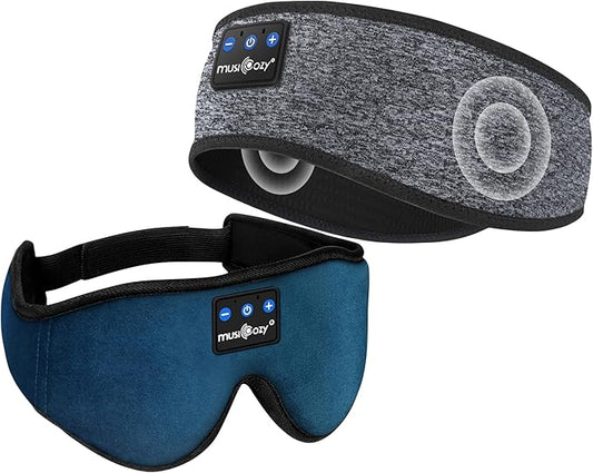 MUSICOZY Sleep Headphones Bluetooth Wireless Sports Headband, Sleeping Eye Mask Earbud for Side Sleepers Air Travel Meditation, Pack of 2